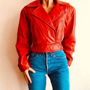 (SOLD)VINTAGE 80’s Red Leather Jacket
